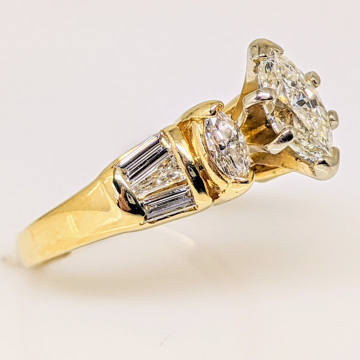 14k 1.20 CARAT TOTAL WEIGHT SI1 H DIAMOND MARQUISE (3) BAGUETTES (6) ESTATE RING 3.8 GRAMS