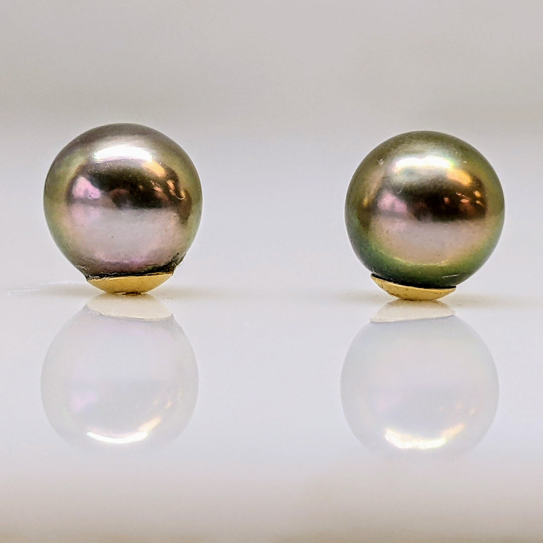 14k DYED PEARL ROUND 7.5MM STUD ESTATE EARRINGS 1.4 GRAMS