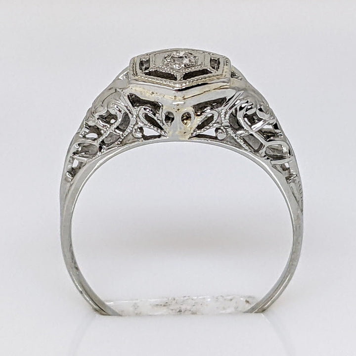 18K WHITE DIAMOND ROUND 1.8MM ANTIQUE ESTATE RING 1.3 GRAMS