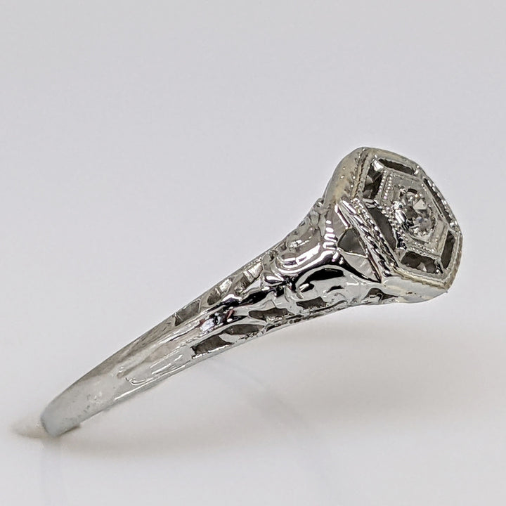 18K WHITE DIAMOND ROUND 1.8MM ANTIQUE ESTATE RING 1.3 GRAMS