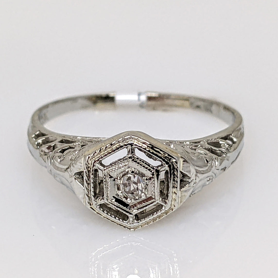 18K WHITE DIAMOND ROUND 1.8MM ANTIQUE ESTATE RING 1.3 GRAMS