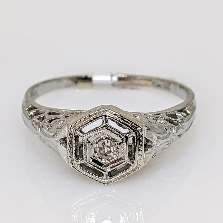 18K WHITE DIAMOND ROUND 1.8MM ANTIQUE ESTATE RING 1.3 GRAMS