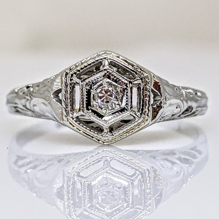 18K WHITE DIAMOND ROUND 1.8MM ANTIQUE ESTATE RING 1.3 GRAMS