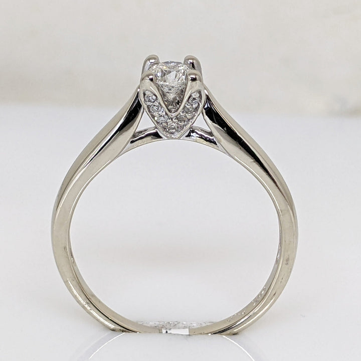 14K WHITE .23 CARAT TOTAL I1 H DIAMOND ROUND WITH MELEE IN GALLERY ESTATE RING 2.5 GRAMS