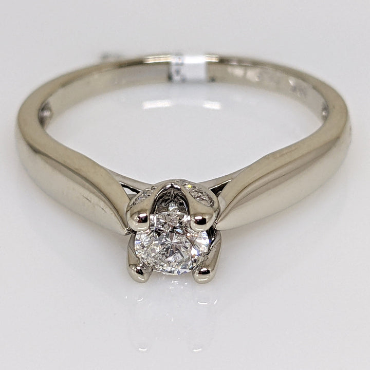 14K WHITE .23 CARAT TOTAL I1 H DIAMOND ROUND WITH MELEE IN GALLERY ESTATE RING 2.5 GRAMS