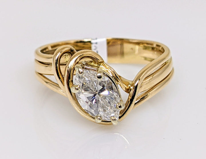 14k 1.01 CARAT TOTAL SI1 G DIAMOND MARQUISE BYPASS SWIRL ESTATE RING 4.0 GRAMS