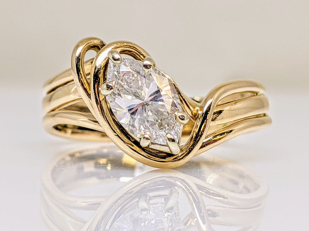 14k 1.01 CARAT TOTAL SI1 G DIAMOND MARQUISE BYPASS SWIRL ESTATE RING 4.0 GRAMS