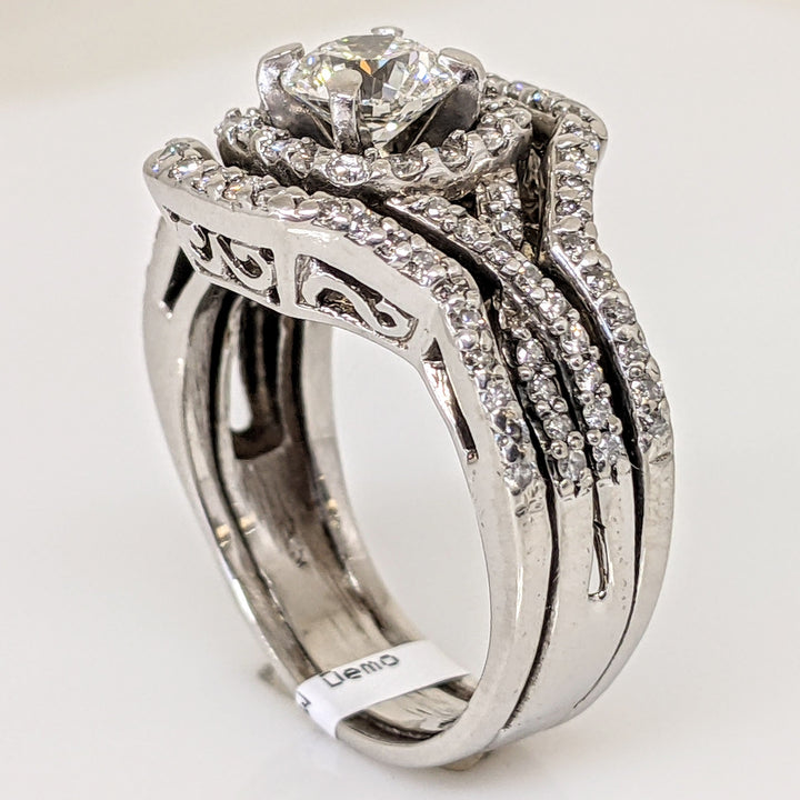 PLATINUM 1.52 CARAT TOTAL WEIGHT DIAMOND ROUND VVS2 G (97) HALO RING WITH JACKETS ESTATE SET 12.6 GRAMS