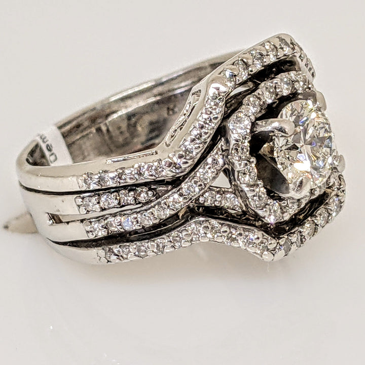 PLATINUM 1.52 CARAT TOTAL WEIGHT DIAMOND ROUND VVS2 G (97) HALO RING WITH JACKETS ESTATE SET 12.6 GRAMS