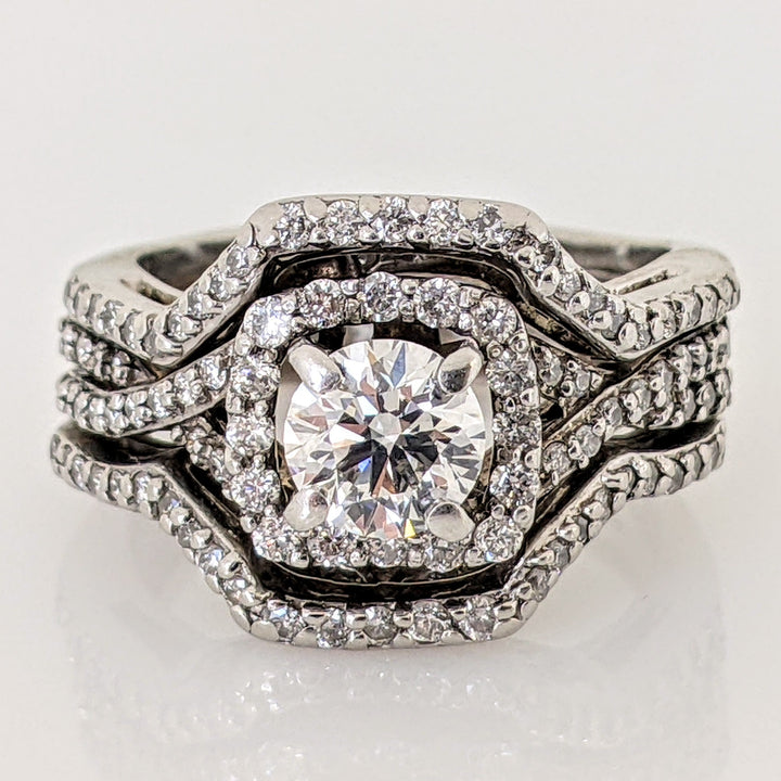 PLATINUM 1.52 CARAT TOTAL WEIGHT DIAMOND ROUND VVS2 G (97) HALO RING WITH JACKETS ESTATE SET 12.6 GRAMS