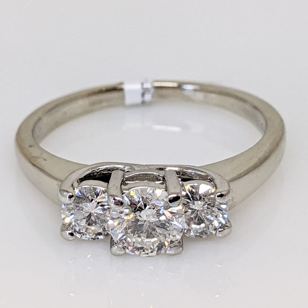 14K WHITE/ PLATINUM 1.00 CARAT TOTAL WEIGHT I1 F DIAMOND ROUND (3) TRINITY ESTATE RING 3.7 GRAMS
