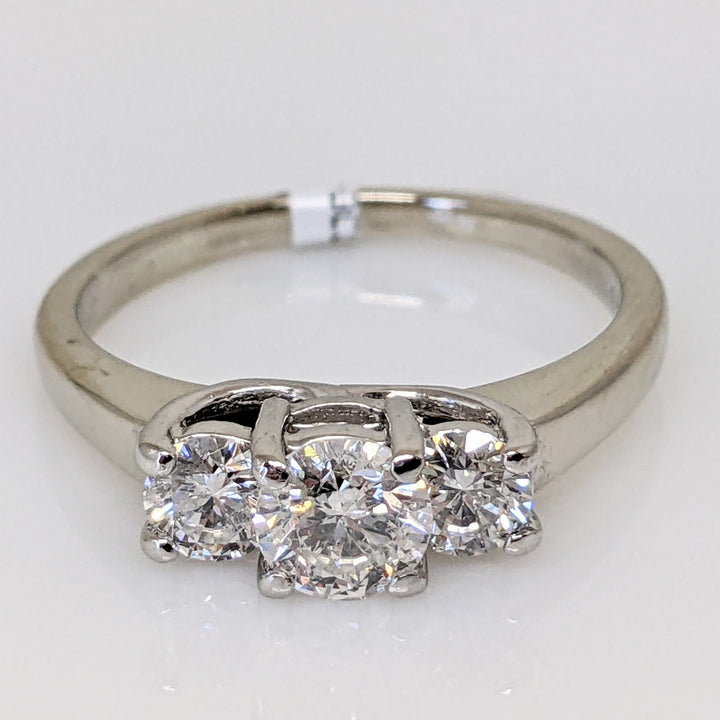 14K WHITE/ PLATINUM 1.00 CARAT TOTAL WEIGHT I1 F DIAMOND ROUND (3) TRINITY ESTATE RING 3.7 GRAMS