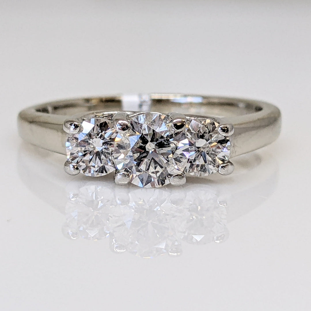 14K WHITE/ PLATINUM 1.00 CARAT TOTAL WEIGHT I1 F DIAMOND ROUND (3) TRINITY ESTATE RING 3.7 GRAMS
