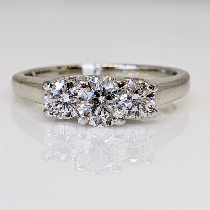 14K WHITE/ PLATINUM 1.00 CARAT TOTAL WEIGHT I1 F DIAMOND ROUND (3) TRINITY ESTATE RING 3.7 GRAMS