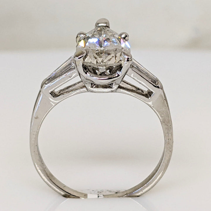 PLATINUM 2.13 CARAT TOTAL I1 G DIAMOND PEAR WITH (2) BAGUETTE ESTATE RING 4.8 GRAMS