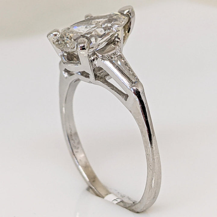 PLATINUM 2.13 CARAT TOTAL I1 G DIAMOND PEAR WITH (2) BAGUETTE ESTATE RING 4.8 GRAMS