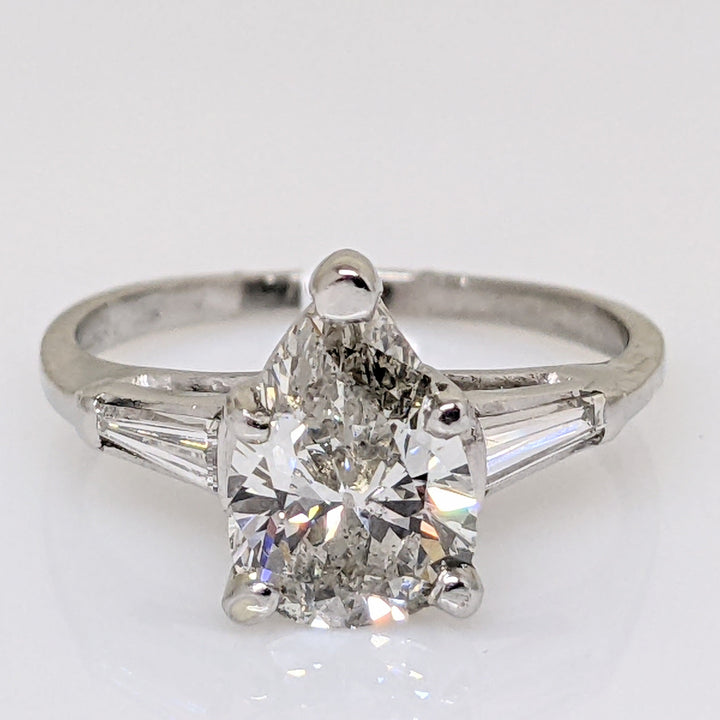 PLATINUM 2.13 CARAT TOTAL I1 G DIAMOND PEAR WITH (2) BAGUETTE ESTATE RING 4.8 GRAMS