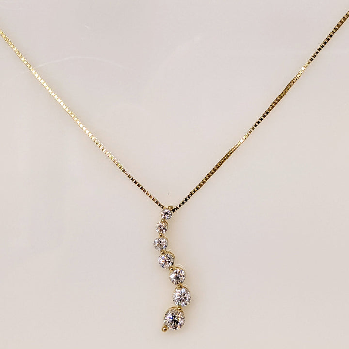14k .80 CARAT TOTAL WEIGHT I1 G DIAMOND ROUND (7) ESTATE JOURNEY PENDANT & CHAIN 2.8 GRAMS