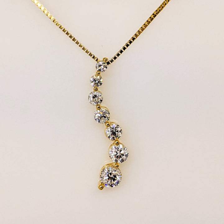 14k .80 CARAT TOTAL WEIGHT I1 G DIAMOND ROUND (7) ESTATE JOURNEY PENDANT & CHAIN 2.8 GRAMS