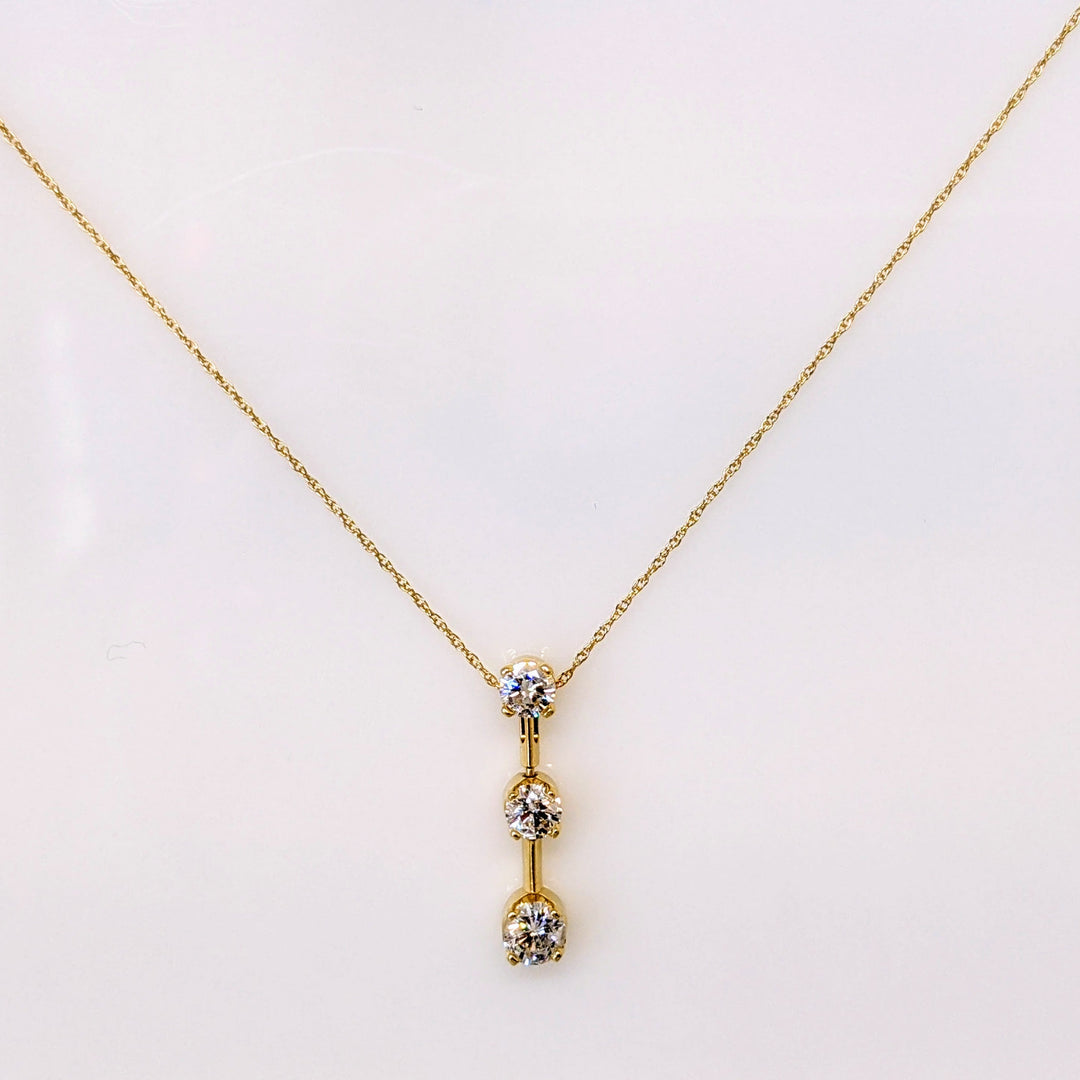14k .98 CARAT TOTAL WEIGHT I1 I DIAMOND ROUND (3) DROPE STYLE TRINITY ESTATE PENDANT & CHAIN 2.3 GRAMS