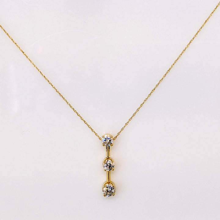 14k .98 CARAT TOTAL WEIGHT I1 I DIAMOND ROUND (3) DROPE STYLE TRINITY ESTATE PENDANT & CHAIN 2.3 GRAMS