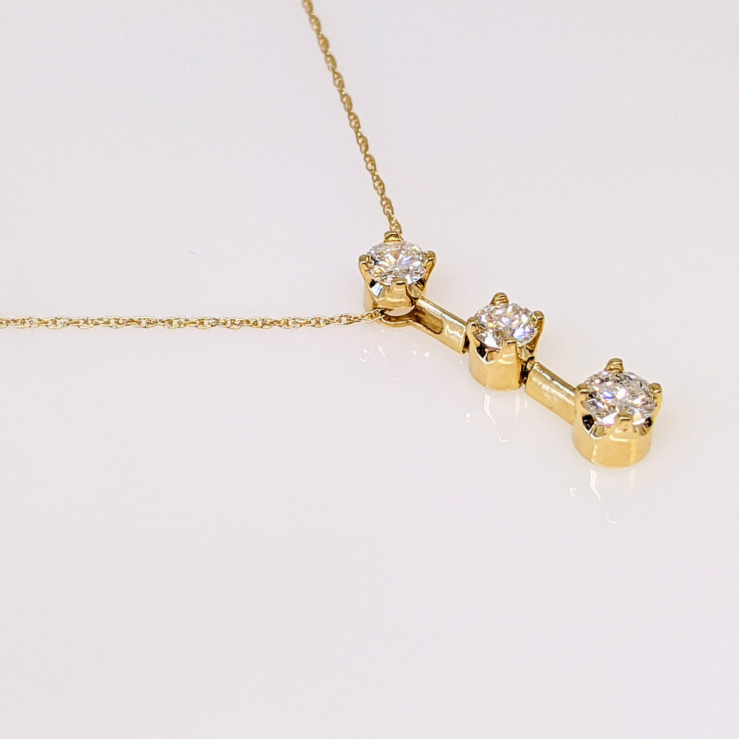 14k .98 CARAT TOTAL WEIGHT I1 I DIAMOND ROUND (3) DROPE STYLE TRINITY ESTATE PENDANT & CHAIN 2.3 GRAMS