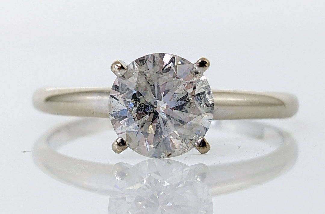 14K WHITE 1.20 CARAT TOTAL I3 G DIAMOND ROUND ESTATE SOLITAIRE RING 2.3 GRAMS