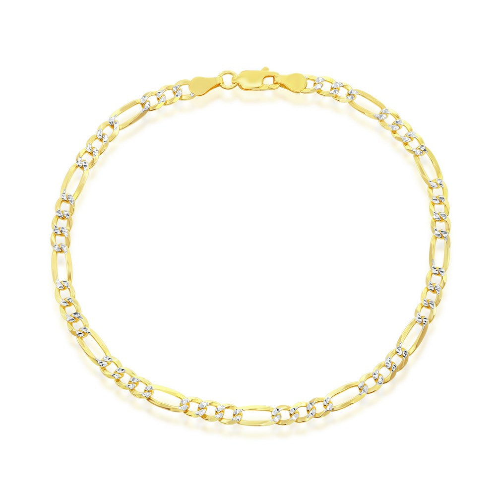 Sterling Silver 4mm Pave Figaro Anklet - Gold Plated
