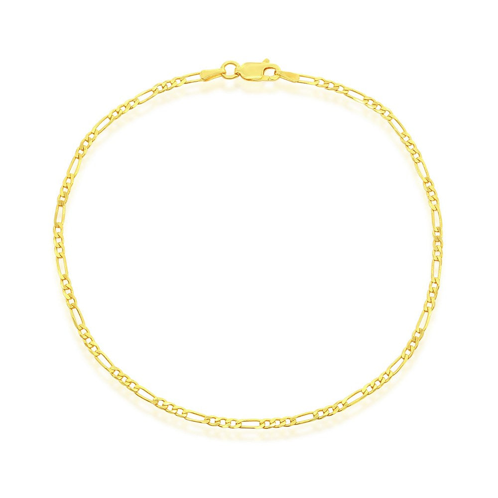 Sterling Silver 2mm Figaro Anklet - Gold Plated
