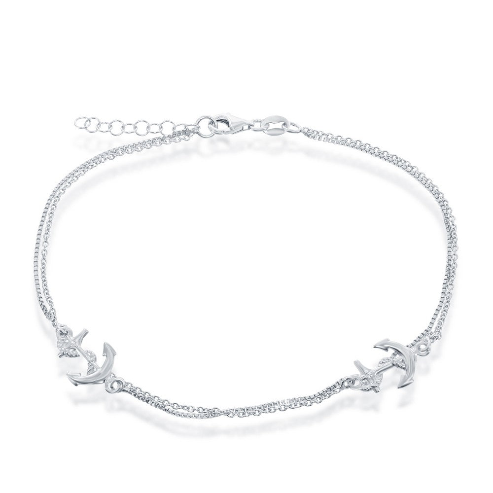 Sterling Silver Double Strand Anchor Anklet