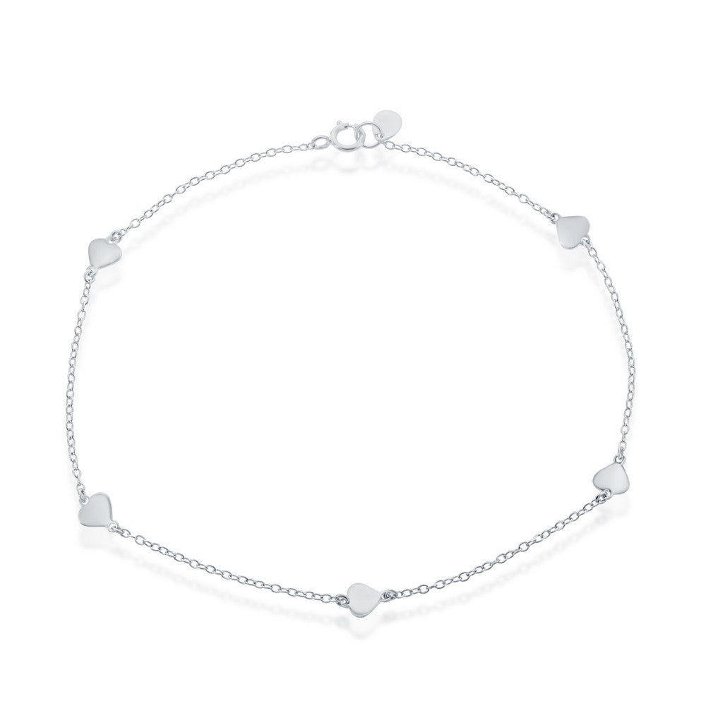 Sterling Silver Shiny Flat Heart Anklet