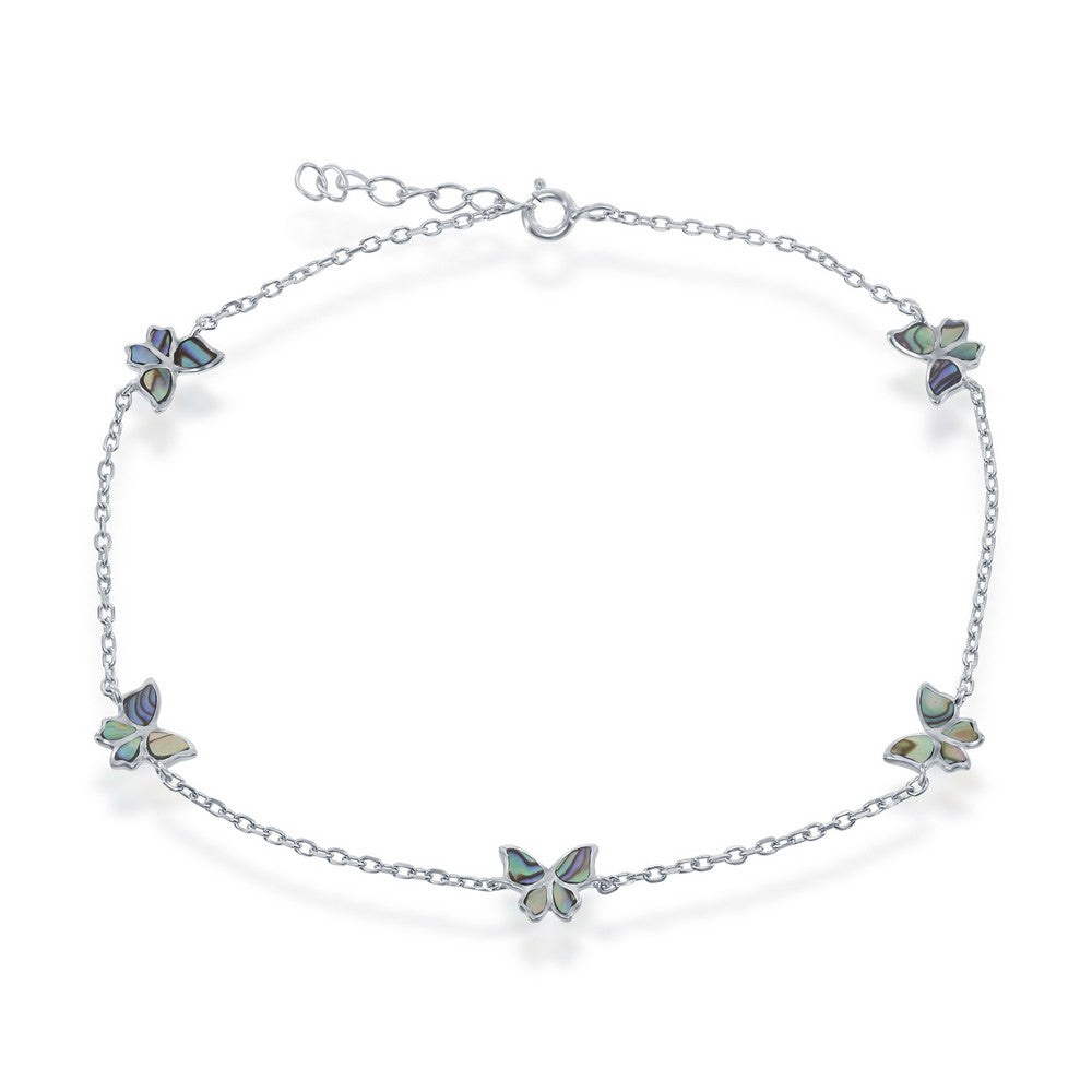 Sterling Silver Butterfly Anklet - Abalone