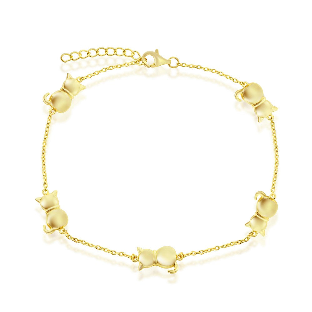 Sterling Silver Cats by the Yard Anklet - Gold Plated