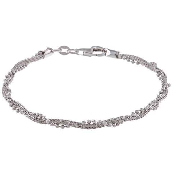 Sterling Silver Chain w/ Winding Beads Bracelet