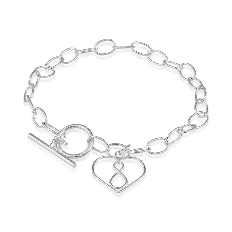 Sterling Silver Open Heart w/ Infinity Symbol Toggle Bracelet