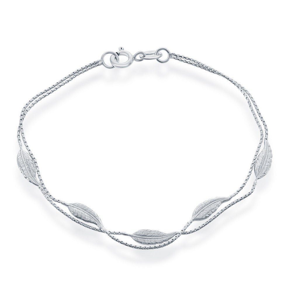 Sterling Silver Double Strand with Leaves Bracelet