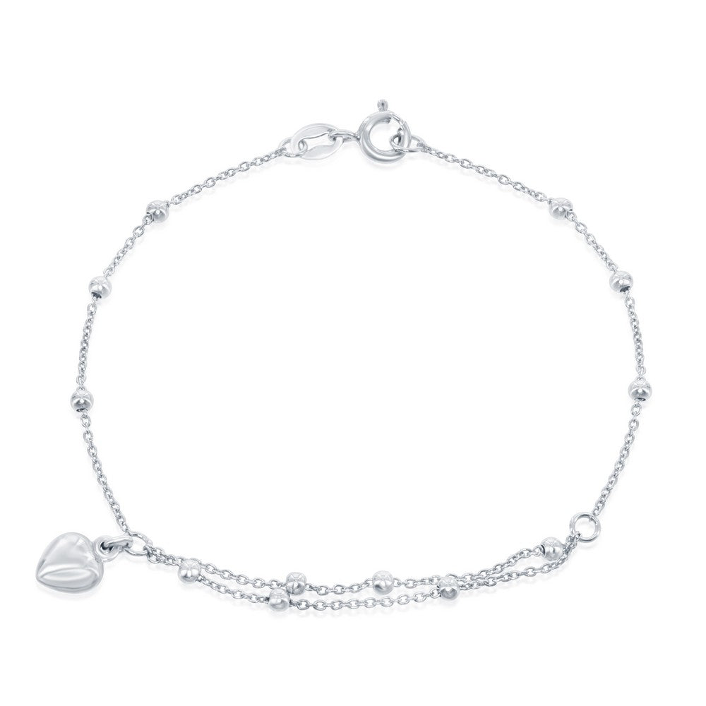 Sterling Silver Beads with Heart Charm Bracelet