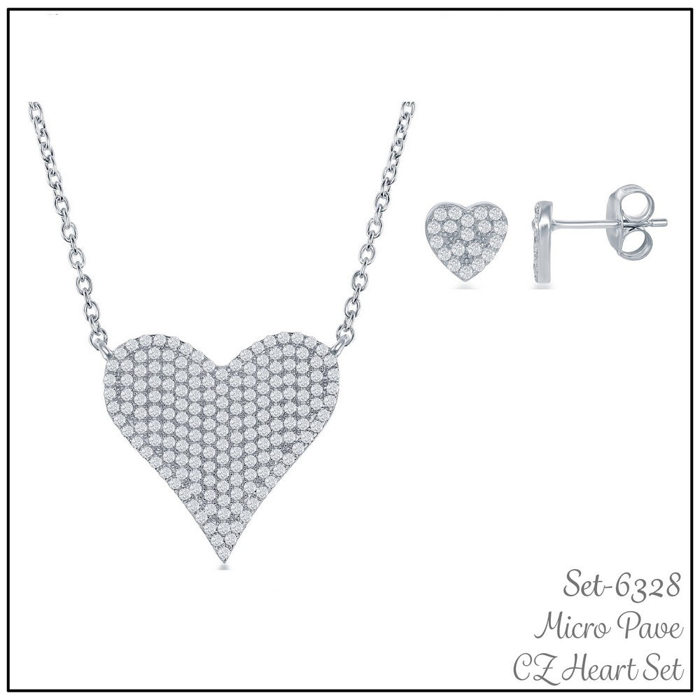 Sterling Silver Micro Pave CZ Necklace and Earrings Set