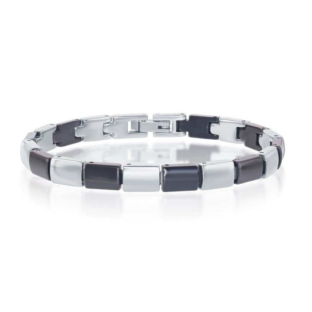 Stainless Steel and Black Ceramic Alternating Links Bracelet