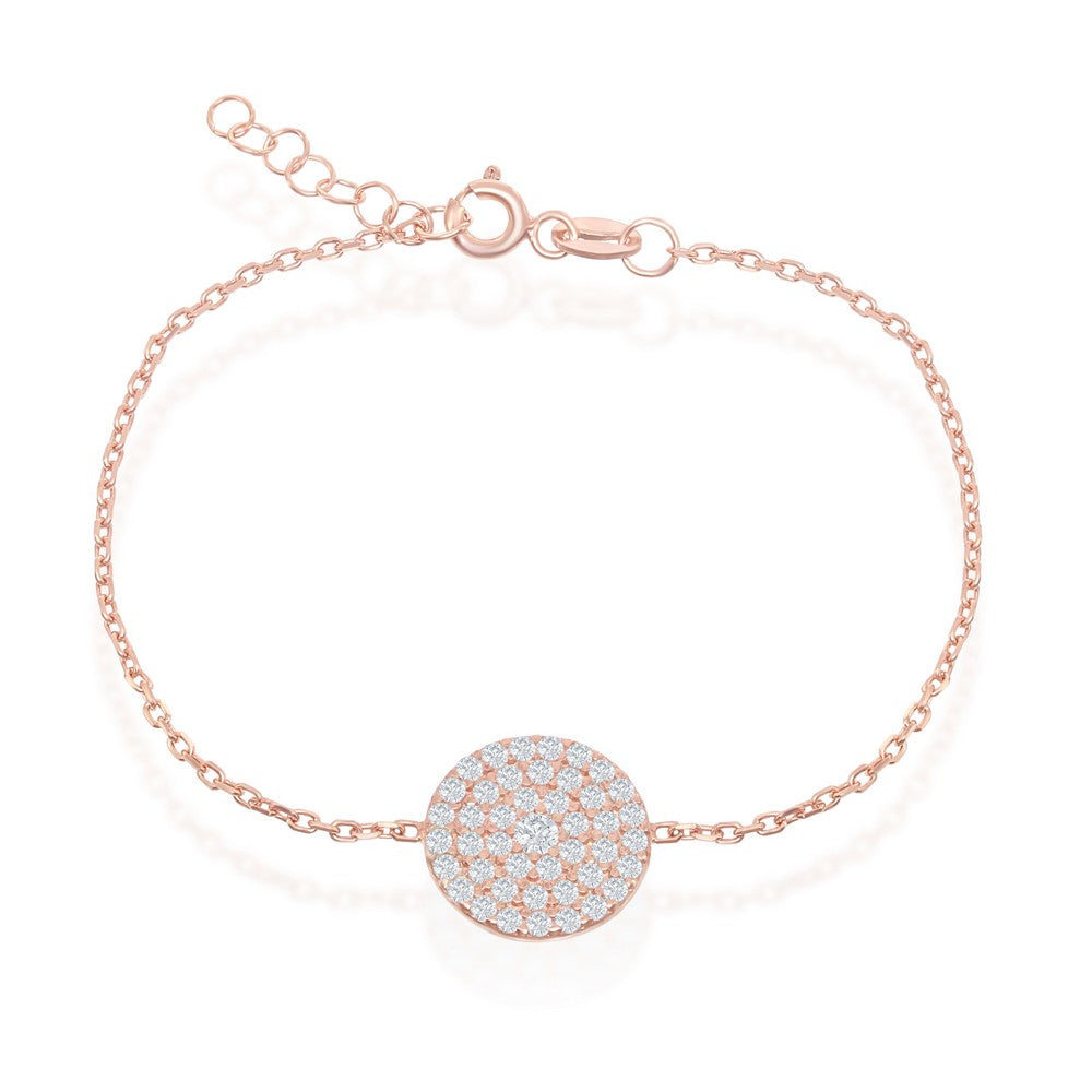 Sterling Silver Rose Gold Plated Round CZ Disc Bracelet