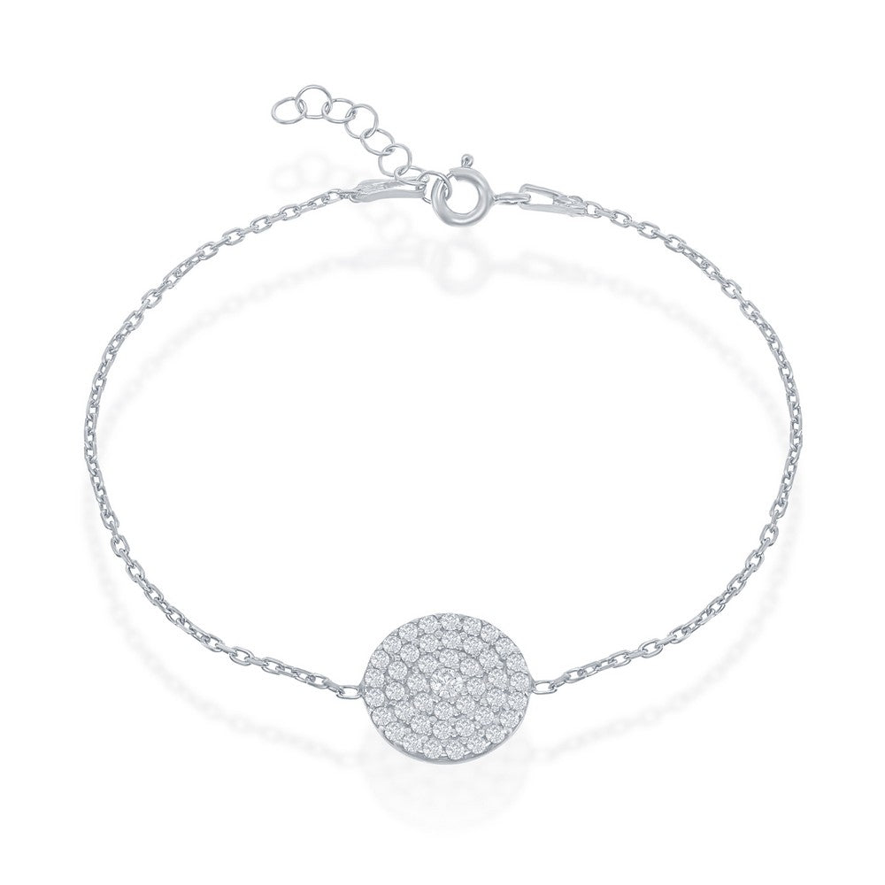 Sterling Silver Round CZ Disc Bracelet