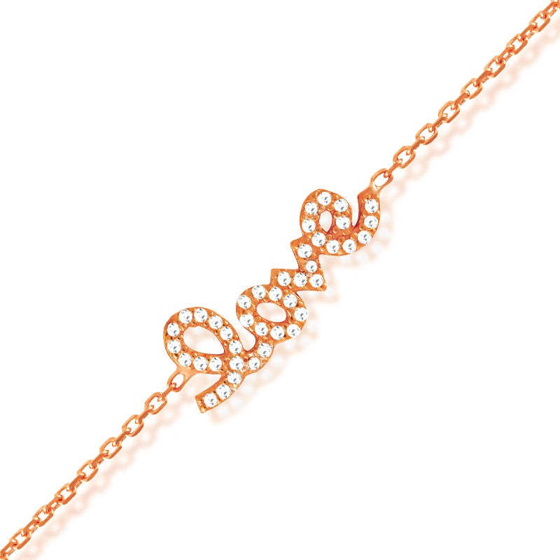 Sterling Silver Rose GP LOVE Inscription Bracelet