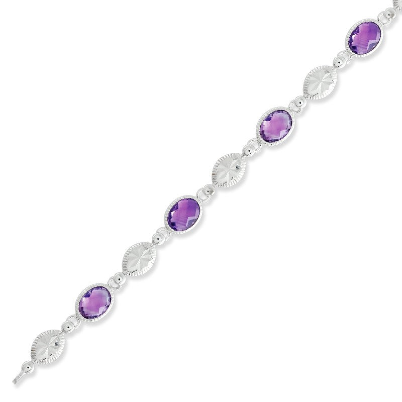 Sterling Silver Oval Amethyst Gemstone Bracelet