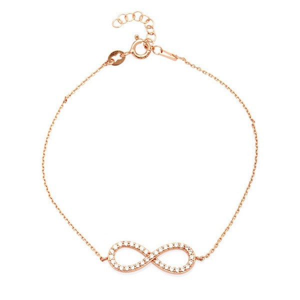 Sterling Silver Rose CZ Infinity Bracelet - Rose Gold Plated