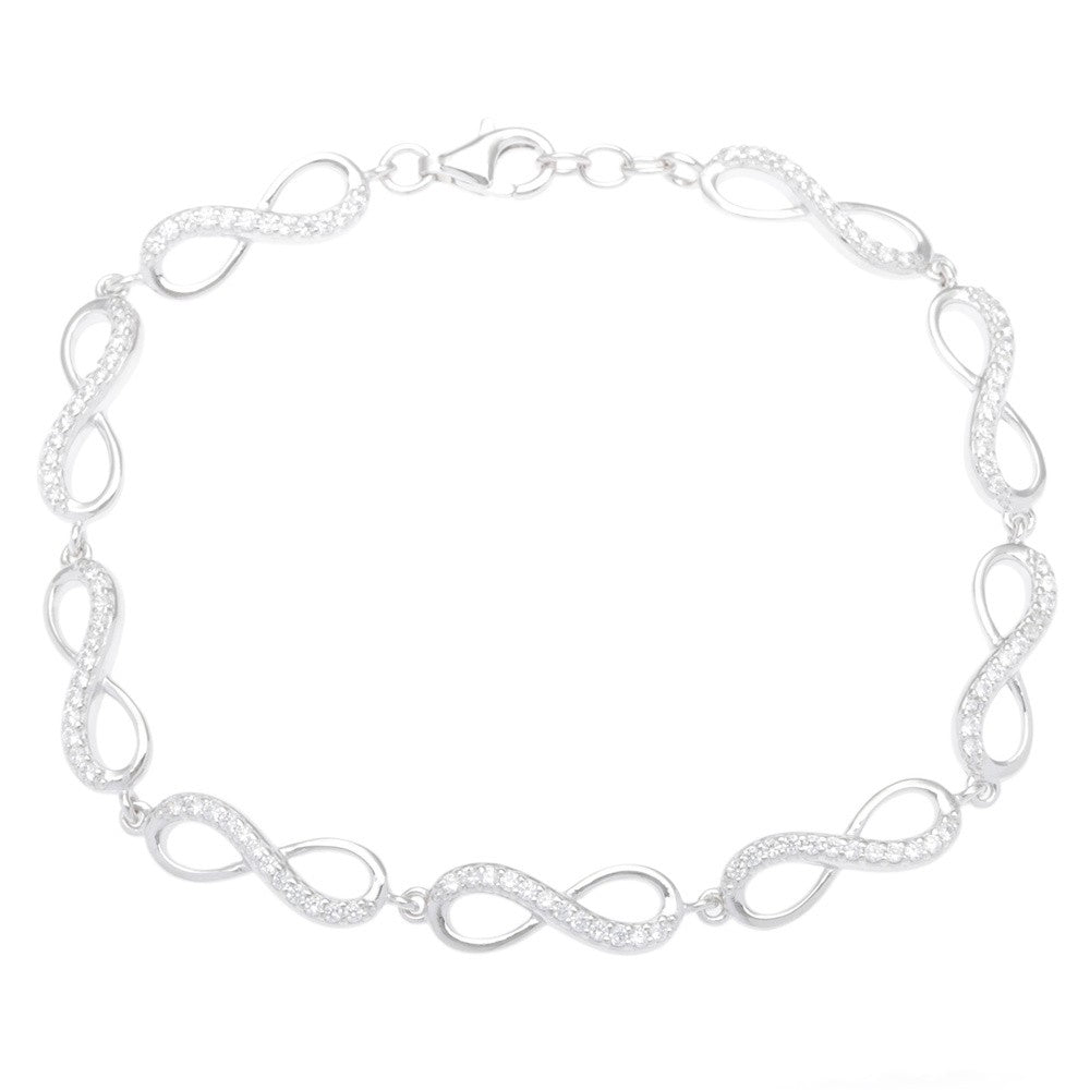 Sterling Silver Half CZ Infinity Bracelet