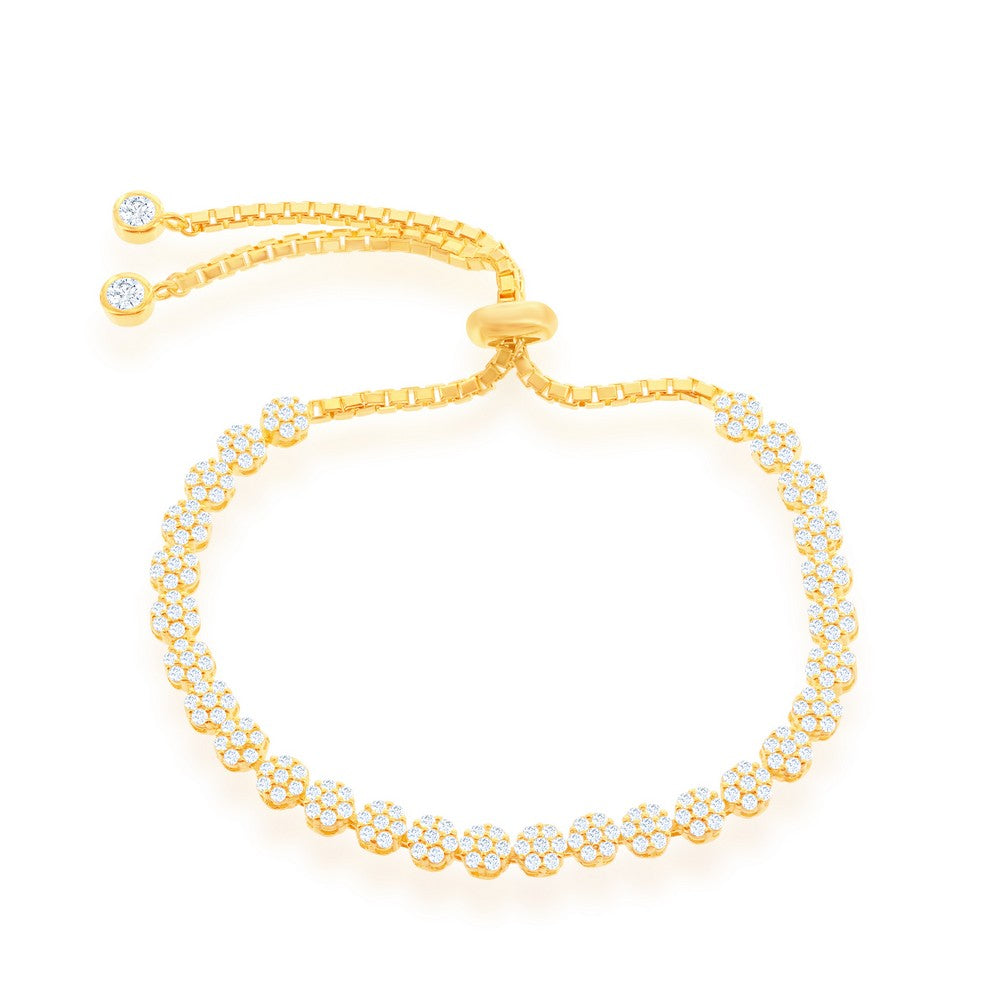 Sterling Silver Small Flower CZ Adjustable Bracelet - Gold Plated