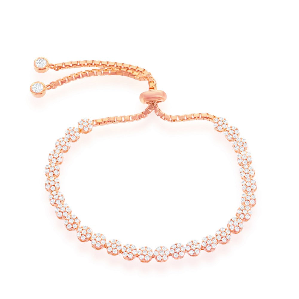 Sterling Silver Small Flower CZ Adjustable Bracelet - Rose Gold Plated