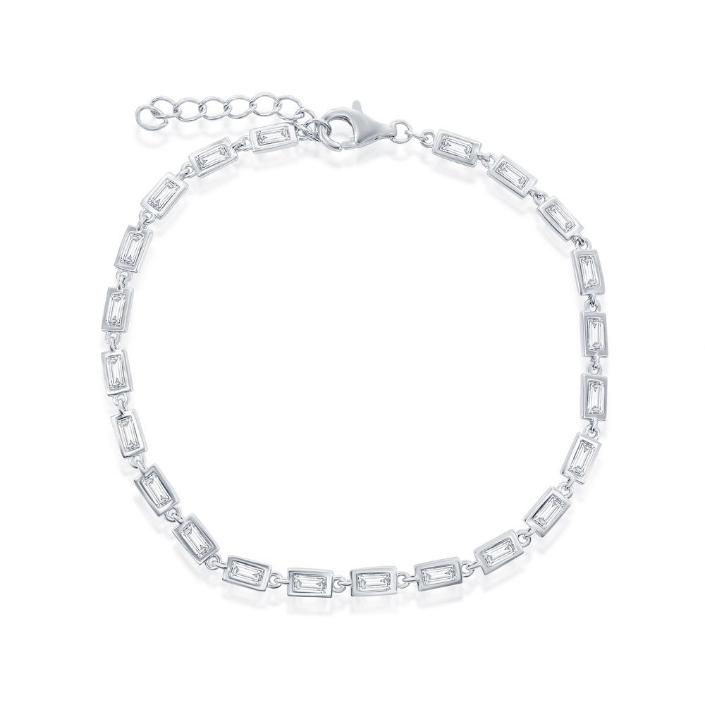 Sterling Silver Rectangle CZ Linked Bracelet
