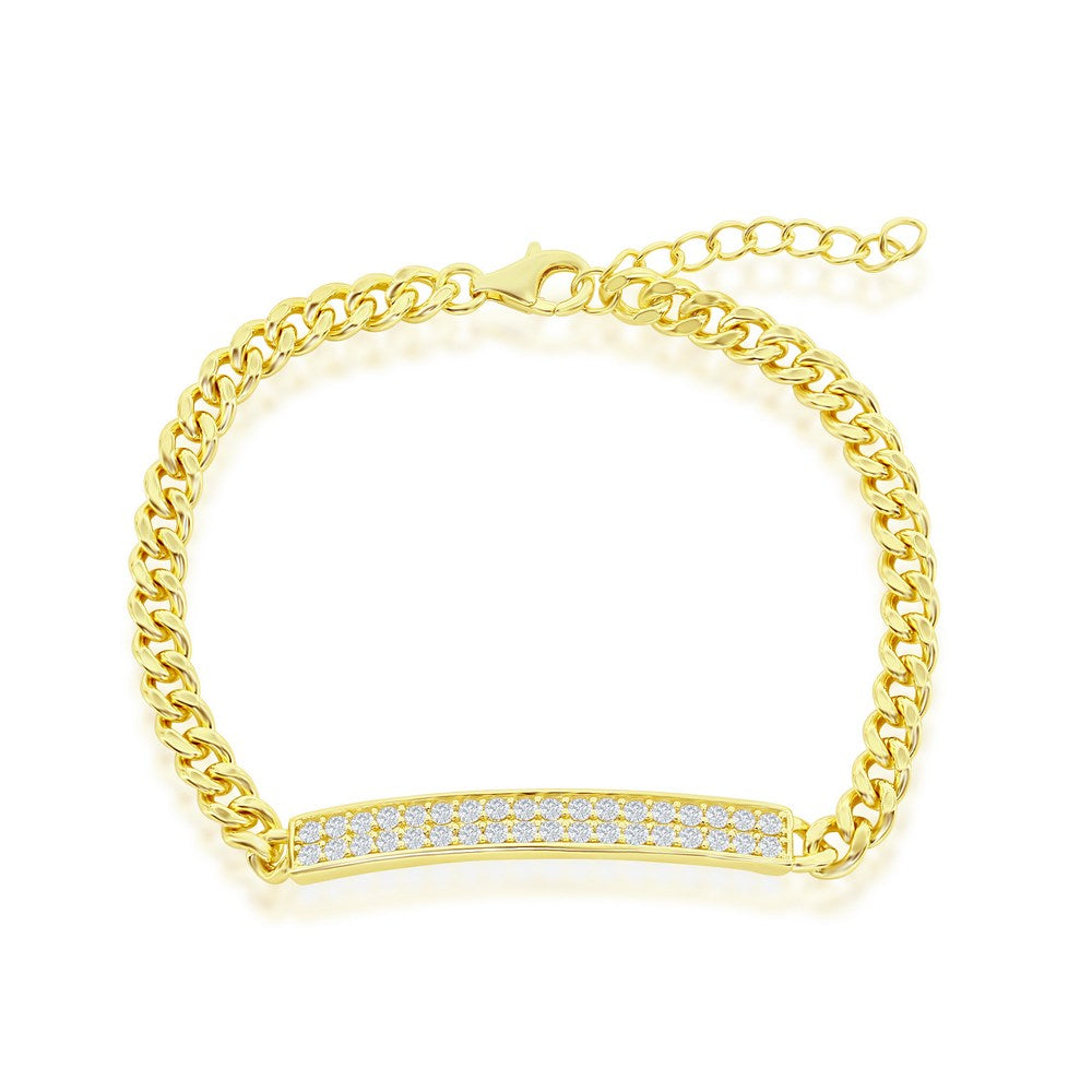 Sterling Silver Micro Pave ID Cuban Chain Bracelet - Gold Plated