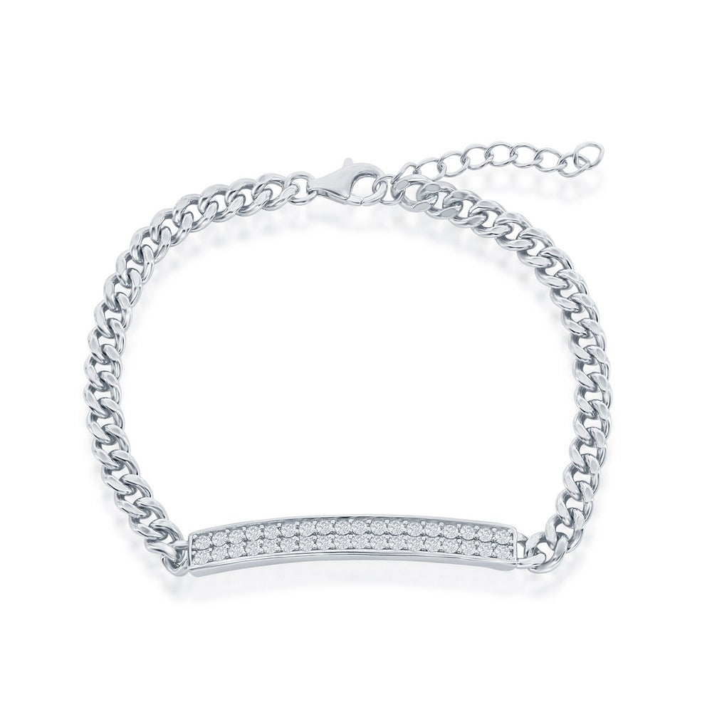 Sterling Silver Micro Pave ID Cuban Chain Bracelet
